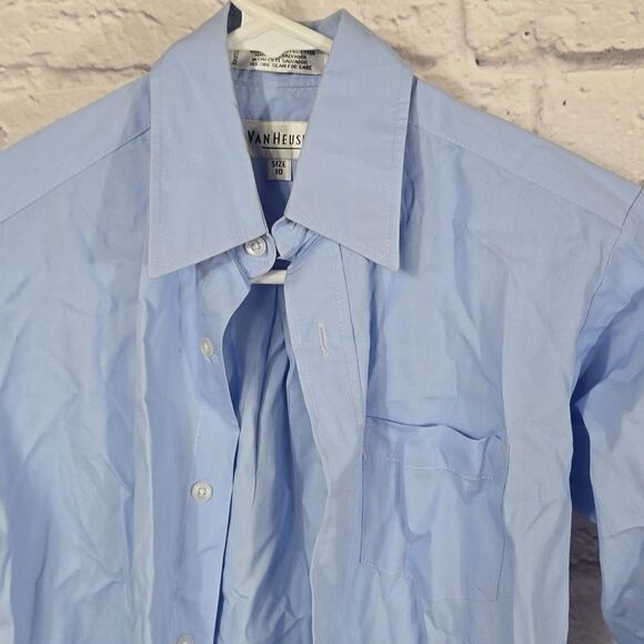 Van Heusen Boys Blue Point Collar Long Sleeve Dress Shirt Formal Wedding Fancy - Picture 2 of 7